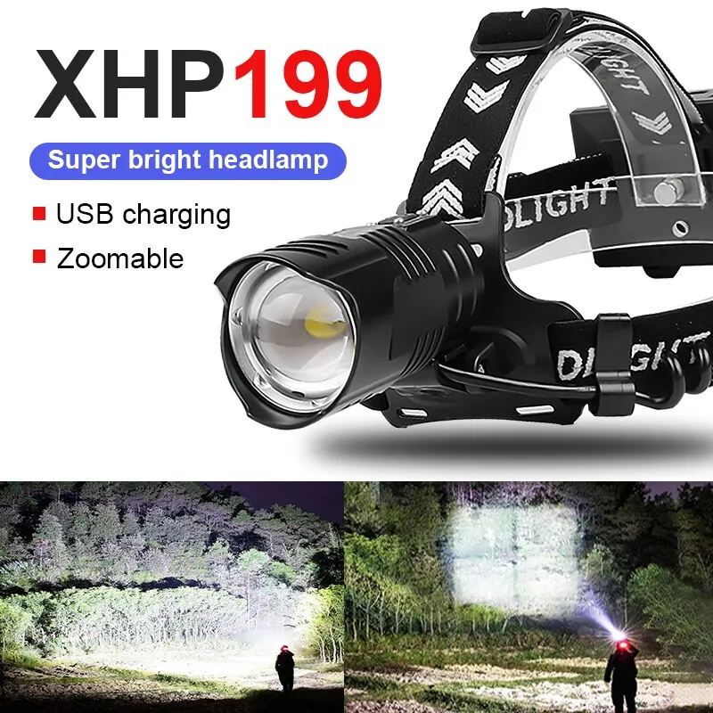 Newest XHP199 Powerful LED Headlamp 18650 XHP90.2 LED Headlight  Rechargeable Head Flashlight USB XHP70 Camping Head Lamp Lantern Lazada