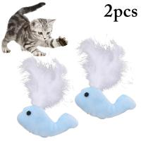 2Pcs/Set Bite Resistant Cat Chew Toys Dolphin Shape Fake Feather Decor Kitten Toys Plush Cat Interactive Toys Pet Supplies Toys