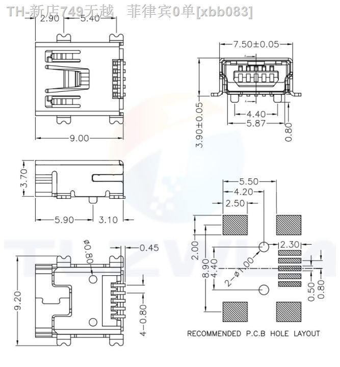 cw-10pcs-usb-smd-5pin-female-b-socket-supply-base