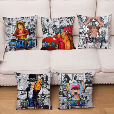hot！【DT】❡  Cartoon Luffy Pattern Cushion Cover Anime ONE PIECE Print Pillowcase Super Soft Short 45X45 Pillows Cases Sofa