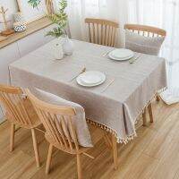 Corinada Cotton Linen TableclothsWrinkle Free Anti-Fading Tassel Rectangle Indoor   Outdoor Dining Table Cover Cloth