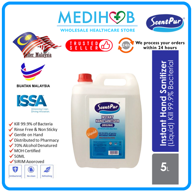 ScentPur Instand Hand Sanitizer Sanitiser Drum Tin 5L Liquid Type
