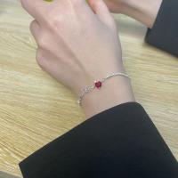 Braccialetto Da Donna Con Cuore Rosso Bracciali Con Strass Moda Donna Braccialetti A Catena Con Giunture Regolabili Squisiti Bracaccialetti Color Argento