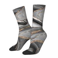 Hip-hop Gray Black White Agate Gold Glitter Marble Basketball Socks Modern Polyester Long Socks for Unisex Non-slip Socks Tights