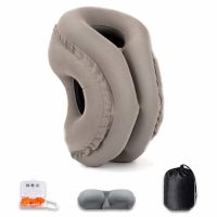 Inflatable Travel Sleep Pillow PVC Flocking Rest For Car Home Office With 3D Eye Mask Earplugs And Portable Drawstring Bag Travel pillows