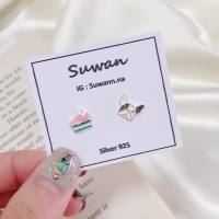 Suwann.na.shop [ราคาต่อคู่] ต่างหู ต่างหูเงินแท้ ต่างหูหมา ต่างหูเค้ก