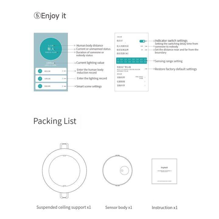 youpin-linptech-เซนเซอร์ตรวจจับการเคลื่อนไหวของมนุษย์-es2การระบุตัวตนที่คงที่ระยะทางตรวจจับสูง6เมตรสำหรับแอป-mihome