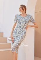 ๋Jebeya Floral Dress Smoky Blue (สีเทาอมฟ้า)