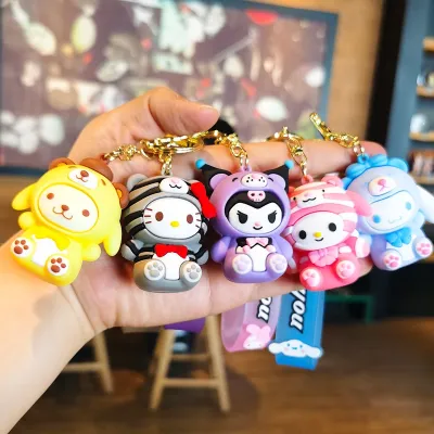 Cute Sanrio Keychain Kawaii Cartoon Hello Kitty Kuromi Cinnamoroll Doll Pendant Key Ring Decoration Jewelry Gifts for Friends