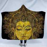 Nice golden Bodhisattva 3D hooded blanket wearable flannel thin blanket Cloak