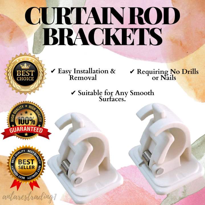 Best Seller 1 PAIR CURTAIN ROD BRACKETS Hanging Clips Adhesive Rod