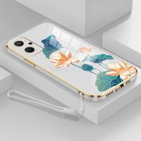 เคสสำหรับ Realme 9i เคสโทรศัพท์ดีไซน์ใหม่ดอกบัวหลากสีฝาหลังเคสนิ่มเคลือบอิเล็คโทรเพลทกล่องกันกระแทก TPU ซิลิโคนพร้อมฟรีสายคล้อง