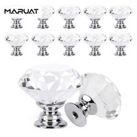 Knurled Handle Diamond Shape Design Crystal Glass Knobs Cupboard Drawer Pull Kitchen Cabinet Door Wardrobe Handles Hardware Chrome Trim Accessories