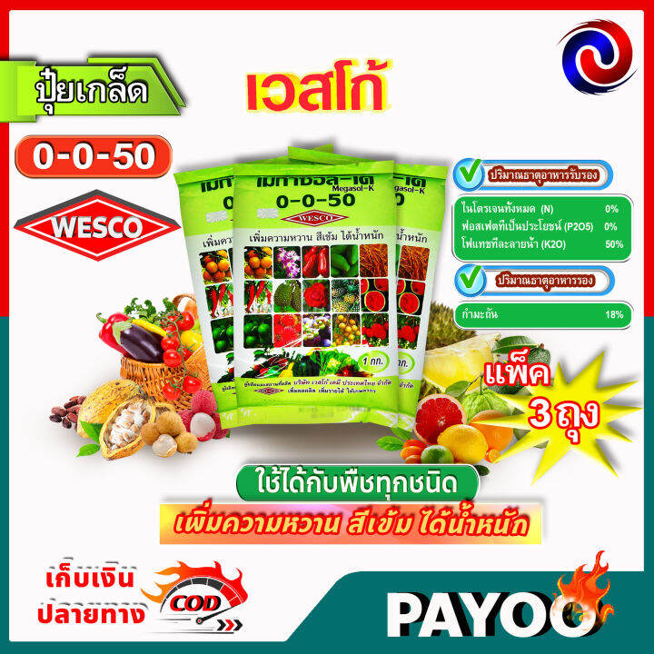 แพ็ค-3-กิโลกรัม-wesco-ปุ๋ย-0-0-50-s-กำมะถัน-ปุ๋ยเกล็ด-เวสโก้-เพิ่มความหวาน-สีเข้ม-ได้น้ำหนัก