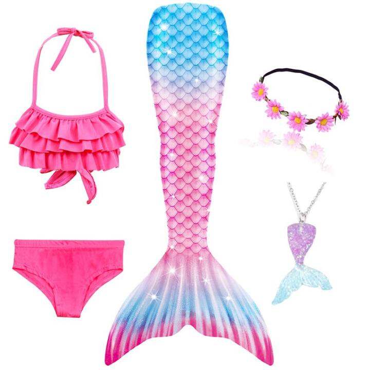 4 Colors 3 Pieces Girl Kids Mermaid Tail Swimmable Bikini Set Bathing ...