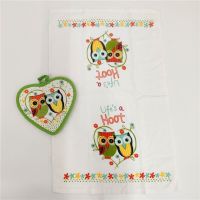 41X64cm Cartoon Owl Printed Cotton Kitchen Dishcloth Tea Clean Towel + Heart Shape Table Mat