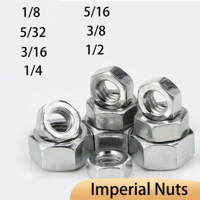 1/8 5/32 3/16 1/4 5/16 3/8 1/2 Imperial Hexagon Nuts UK Carbon Steel  Zinc Plated Hex Locking Nut 5-100pcs Nails Screws Fasteners