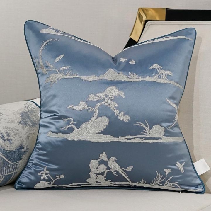 2021Avigers Blue White Cushion Covers Trees Tassels Patchwork Chinese Style Pillow Cases for Sofa Car Bedroom Living Room
