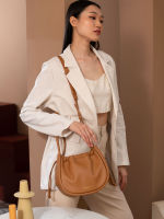 Balloon 25 Tan, Draw string genuine leather crossbody bag.