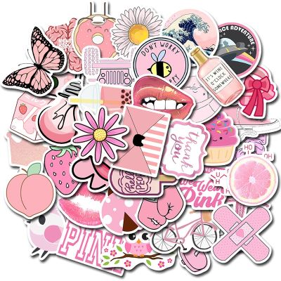 10/30/50PCS Geometric Cute Girl Pink Small Fresh Room Notebook Luggage Graffiti Stickers Waterproof Decorative Toys Wholesale