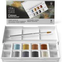 Winsor Newton Cotman Metallic Watercolor Paint Set 8 Color Half Pans Colors with Brush for Beginner Aquarela Painting Supplies