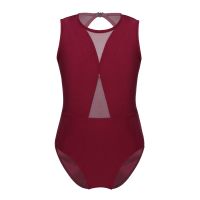 【cw】 Kids Sleeveless Mesh Splice Keyhole Back Wear Gymnastics Leotards for Ballet Bodysuit Performance