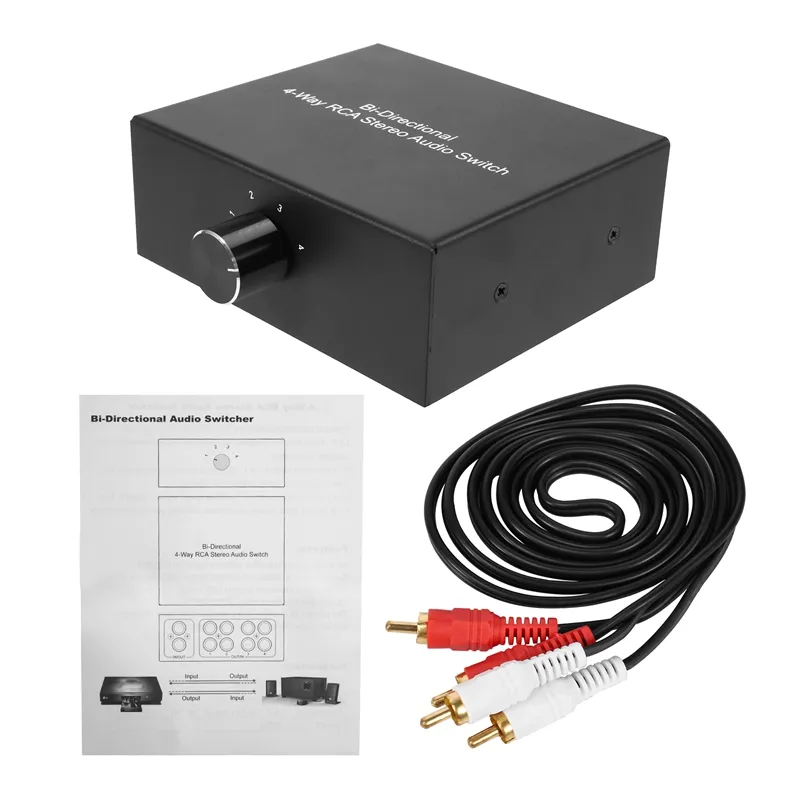 4 Way Bi-Directional RCA Stereo Audio Switch 1 in 4 Out or 4 in 1