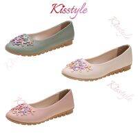 ○₪ Kisstyle รองเท้าลําลองสวมหุ้มข้อสําหรับสตรีลายดอกไม้เหมาะกับใส่ไปทํางาน