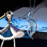 Fate Stay Night Necklace for Women Saber Necklaces Man Excalibur Pendant Trend Neck Silver Color Fashion Couples Party Girl Gift