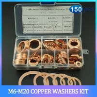 150PCS Copper Washers for Oil Sump Plug M6 M8 M10 M12 M14 M16 M18 Copper Sealing Ring Washers Gasket Assortment Kit Set Bearings Seals