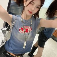 2023 Summer New Embroidery Dieselˉ Hollow Logo Sleeveless Waistcoat Vest Knitwear Gradient Sweet and Spicy Slim Fit Outerwear Top