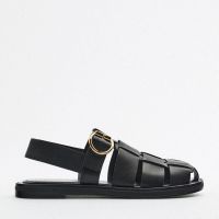 TOP☆THE ZARAˉ Summer New Womens Shoes Black Leather Weave Fashion Roman Flat Sandals Mules