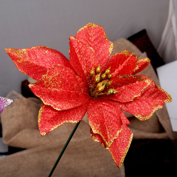shanglife-1pcs-glitter-ดอกไม้ประดิษฐ์ตกแต่งบ้านพวงหรีดคริสต์มาสเครื่องประดับต้นไม้