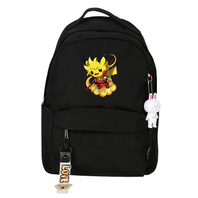 กระเป๋านักเรียน Pokémon Pikachu สำหรับเด็กผู้ชายเด็กผู้หญิงกระเป๋าเป้สะพายหลังอะนิเมะซิปไนลอนบุคลิกเด็กนักเรียนหญิงชาย0000ประถม/มัธยมต้น