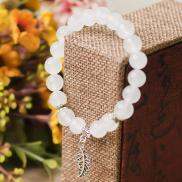 Vòng Phong Thủy - Vòng Phong Thủy Mã Não Trắng 8mm Mix Charm Lá V274-8