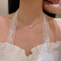 RETROACTIVE อารมณ์ ง่าย บุคลิกภาพ Choker อินเทรนด์ มุก หญิง สองชั้น สาว โซ่กระดูกไหปลาร้าผู้หญิง สร้อยคอสไตล์เกาหลี เครื่องประดับแฟชั่น สร้อยคอผีเสื้อ