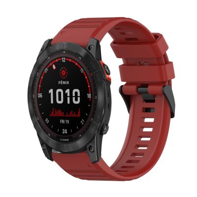 สำหรับ Garmin Fenix 7X สายนาฬิกาข้อมือเนื้อซิลิโคนเนื้อแนวนอน26มม. พร้อมอุปกรณ์กำจัด (สีดำ)