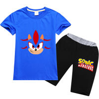 Sonic The Hedgehog เสื้อยืดกางเกงขาสั้นชุดเด็กชายหญิงแขนสั้นกางเกงขาสั้นบุคลิกภาพการ์ตูนผ้าฝ้าย Tee เสื้อพิมพ์ Hip-Hop สไตล์ Leisure RT1702A