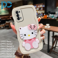 เคสสำหรับ OPPO Reno Reno2 Reno2 F 5G Reno 5 Pro Reno 7 SE Reno7 Z ลายคลื่นแข็งน่ารักฝาหลังนิ่ม Hello Kitty Stealth เคสกระจกเงาโต๊ะเครื่องแป้ง