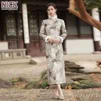 NICK Cheongsam หนากับกำมะหยี่,แขนยาว,สไตล์ฤดูหนาว,ปรับปรุง Cheongsam,High-End สไตล์กลางทุกวัน