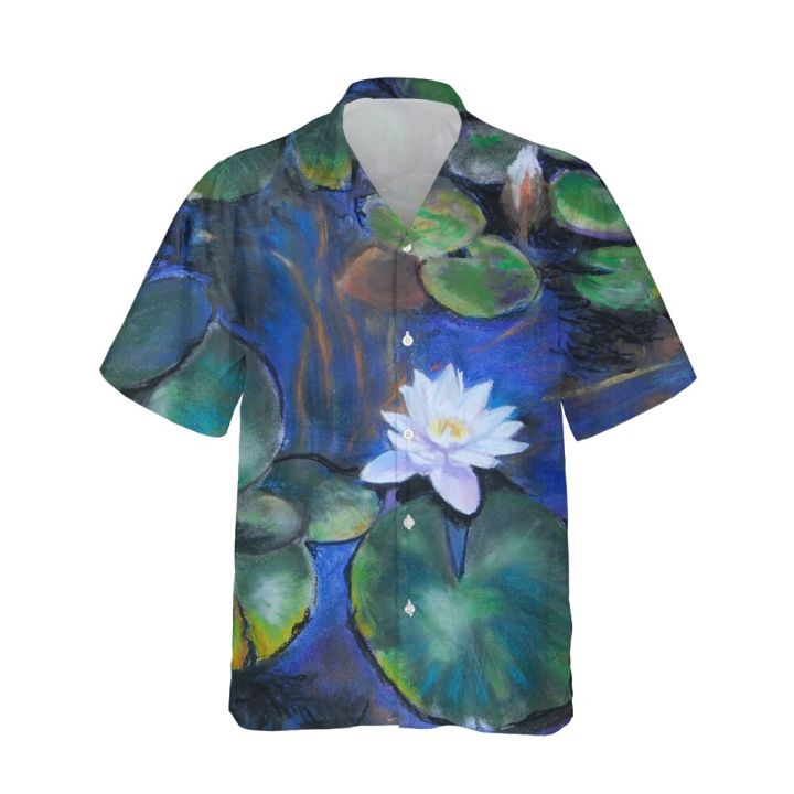 2023ใหม่เสื้อฮาวายพิมพ์ลายดอกบัว3มิติระบายสีน้ำแนวโน้มแฟชั่นกราฟิกชายหาดลำลองเสื้อยืดผู้หญิง5xl