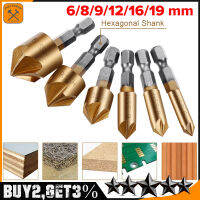 3C-TH【ของแท้ 100% + COD 】 6 ชิ้น 5 ขลุ่ยไฮสปีด Countersink ขูดสว่าน 1/4 HEX S hank ไทเทเนียมเคลือบแกนไม้ดอกสว่านบิตอุปกรณ์เครื่องมือไฟฟ้า T-016