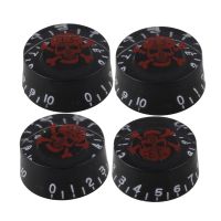 ；。‘【 1 SET OF 4 ELECTIC GUITAR KNOB BLK/ RED SKULL LOGO