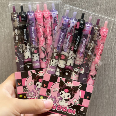 6PCS/set Sanrio Kuromi Cartoon Cute Rollerball pen girl heart black pen School supplies for boys and girls