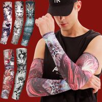 2023 New Summer Arm Warmers Seamed Ice Silk Sunscreen Sleeve Tattoo Print Arm Breathable Quick-drying Cold Sun Protection Sleeve