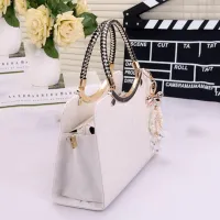 Women PU Handbag with Hanging Ornament Elegant Black Hard Design Top-handle Adjustable Strap Shoulder Bag With High Quality