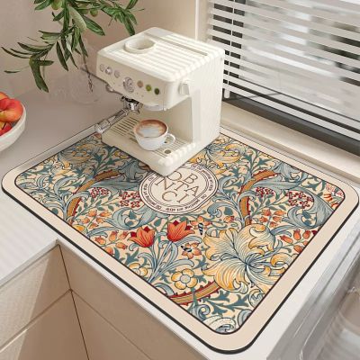 【CC】◕✟◕  Placemat for Dining Table Absorbent Tableware Dish Drying Rubber Drain Resistant Countertop Decoration