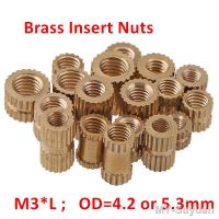 ♙ 100pcs Brass Insert Nuts M3x3/4/5/6/8/10mm OD 4.2 or 5.3mm Knurled Brass Inserts Nuts Copper Nuts Injection Moulding Inserts