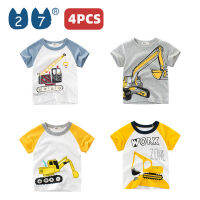 27เด็กStore 4PCS Excavatorแขนสั้นพิมพ์ลายเสื้อยืดเด็กทารกหญิง (1Y-8Y) สบายโปรโมชั่นฤดูร้อนราคาถูก