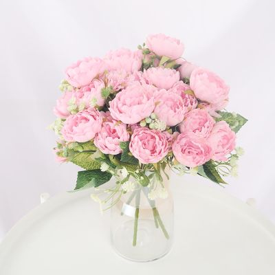 【CC】 5 Heads Silk Artificial Flowers Room Large Fake Decoration Wedding Bride Bouquet